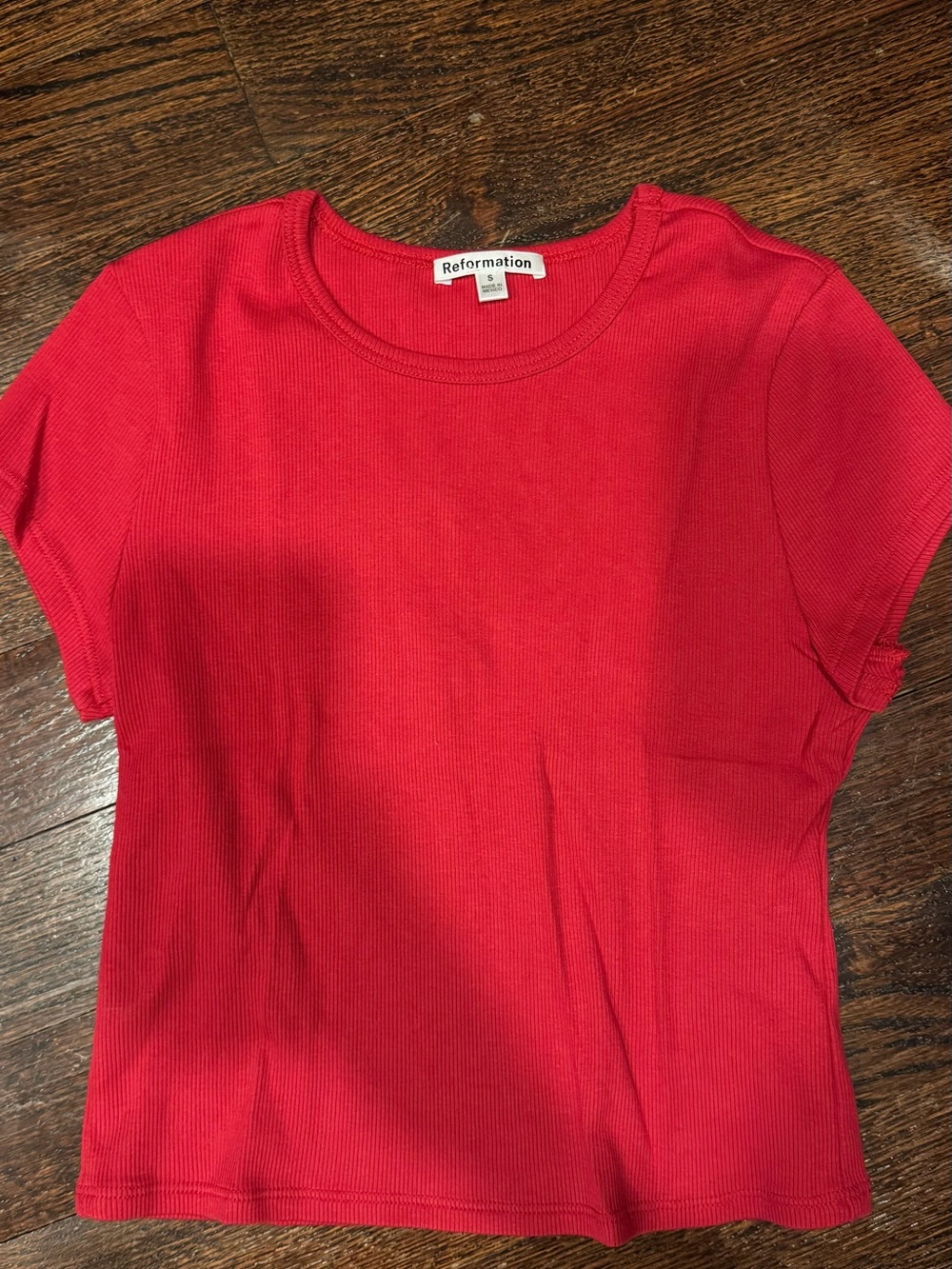 Reformation Bright Red Ribbed Short Sleeve Tee